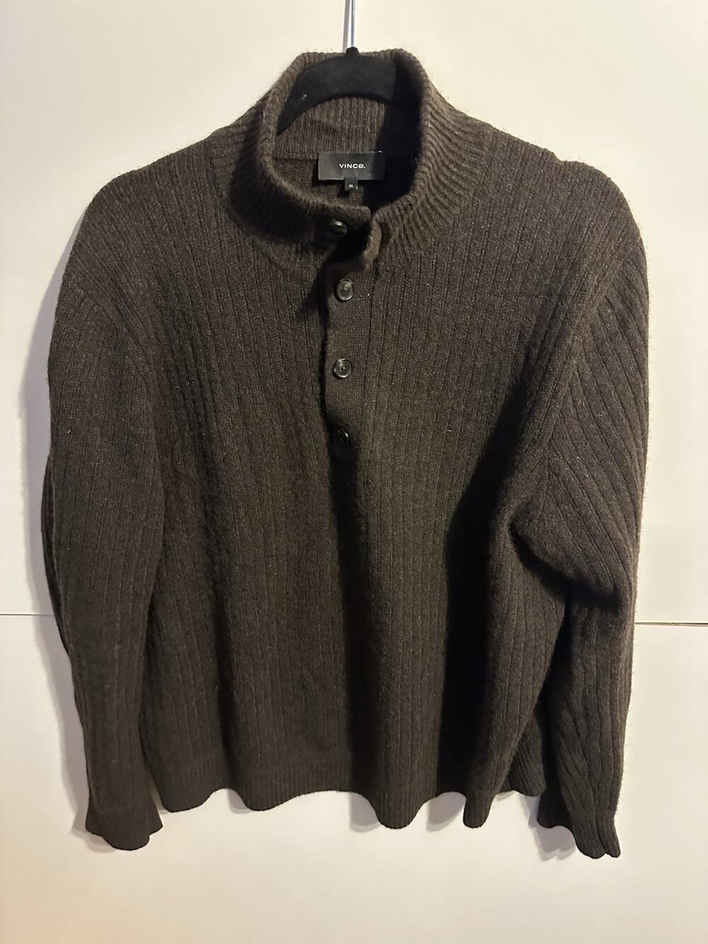 Vince Yak Merino Wool Men's Quarter Button Sweater X-Large XL Brown Soft Luxury